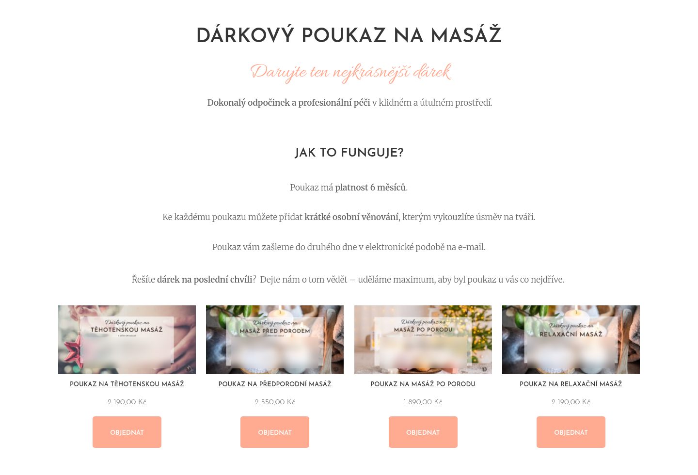 Stránka dárkových poukazů